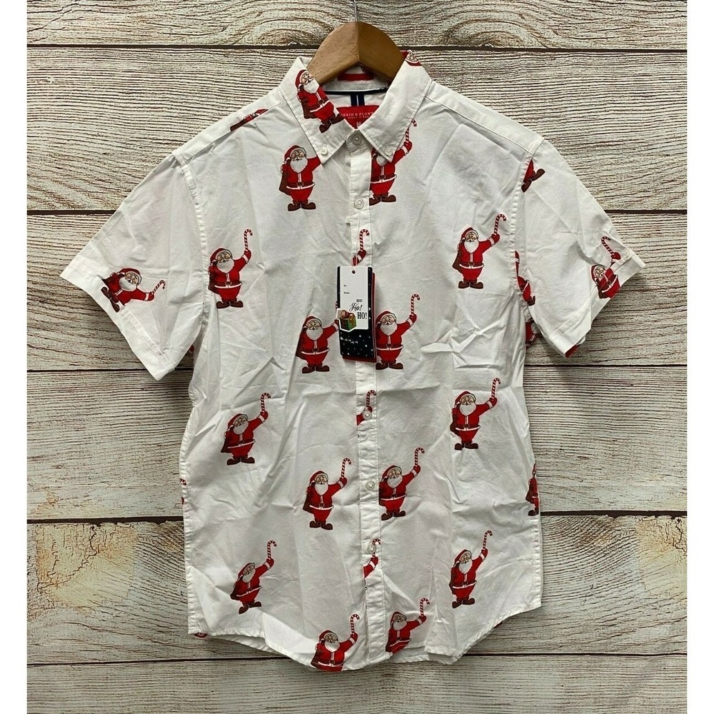Ugly Christmas Shirt Denim & Flower Ricky Singh‎ Mens Small Santa Slim Fit New